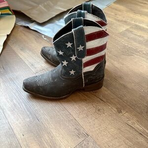 American Flag Western Cowboy Boots - Distressed Brown Leather